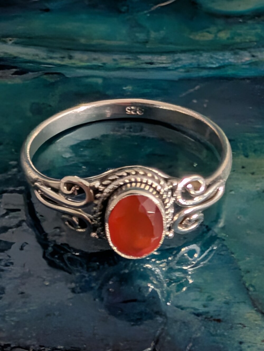 New 925 Solid Sterling Silver Ring Genuine Red Carnelian Ring Size 11 - Picture 7 of 9